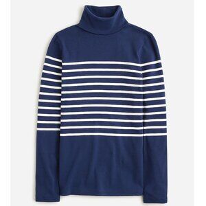J Crew Perfect-Fit Turtleneck in Stripe, Long Sleeve Cotton Top - Womens Small